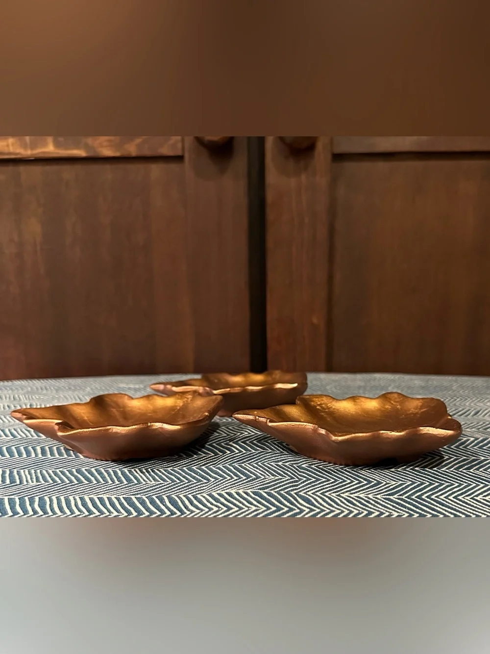 Pier 1 Imports • set of 3 bronze colored leaf dishes • ceramic • in box